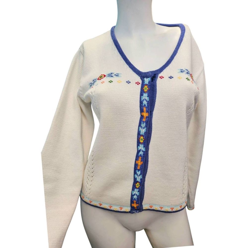 SWEATER SWEATER Beaded Native Pattern Knit Cardigan Sweater Womens Size Medium